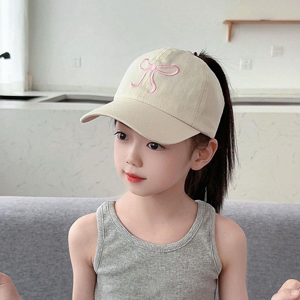 Arcos, gorras de béisbol para niños, gorras huecas vacías con cola de caballo alta, gorras ajustables para el sol de verano para niños, gorra de béisbol de Hip Hop para niñas: Beige