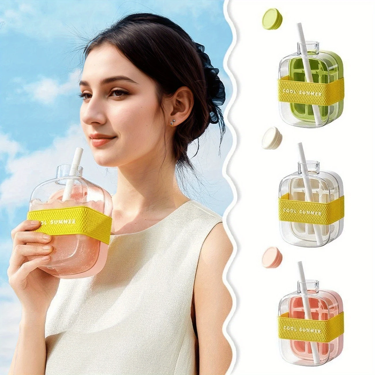 500/800 ml 2in1 ijsblokjesbakje met waterfles Druktype Draagbare ijsmachine Hoge capaciteit ijsvorm voor thuiskeuken Zomergebruik