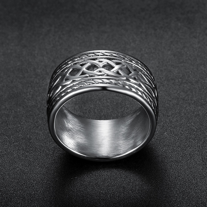 Men Celtic Knot Stainless Steel Viking Ring Norse Wedding Rings Strap For Women Promise Jewelry