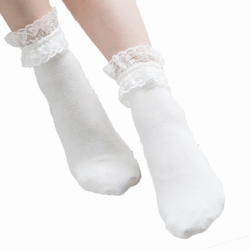 6Color Pink Vintage Lace Ruffle Frilly Ankle Socks Ladies Princess Girl Sweet Cotton Women Student Lolita Boat Socks: white