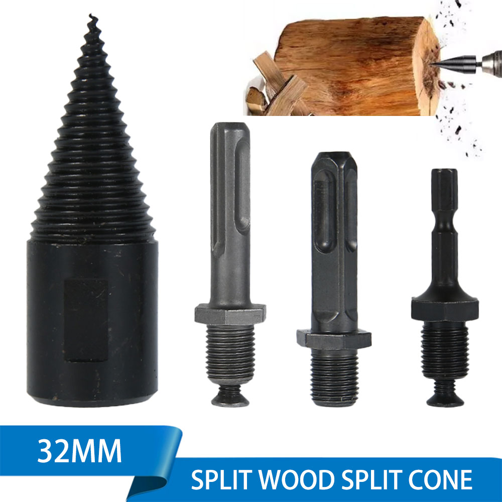 4Pcs Firewood Drill Bit Hex/Round/Square Shank High Speed Wood Splitting Screw Splitting Cone Driver For Wood Drilling Spilting