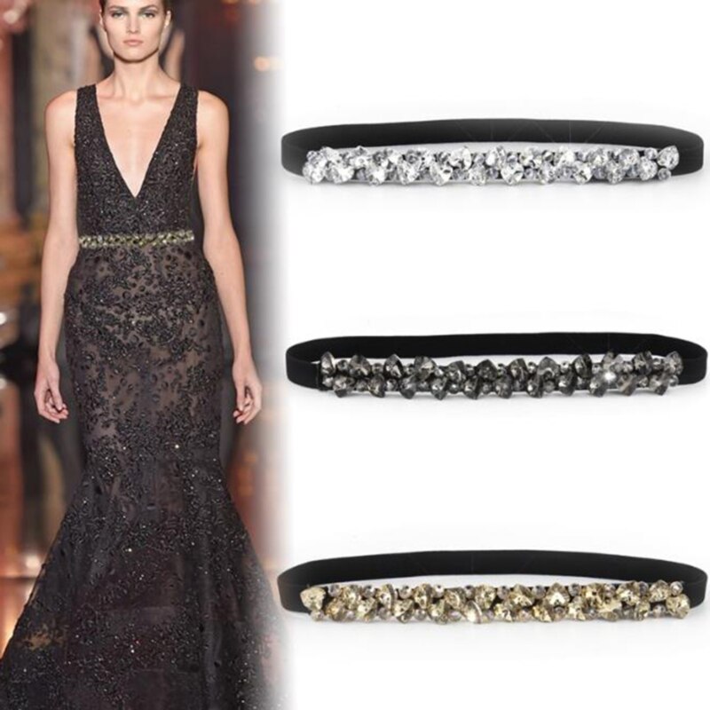 Rhinestone Elastic Belt Women'S Dress Full Crystal Black Female Belt Coat Down Luxury Ladies Belt