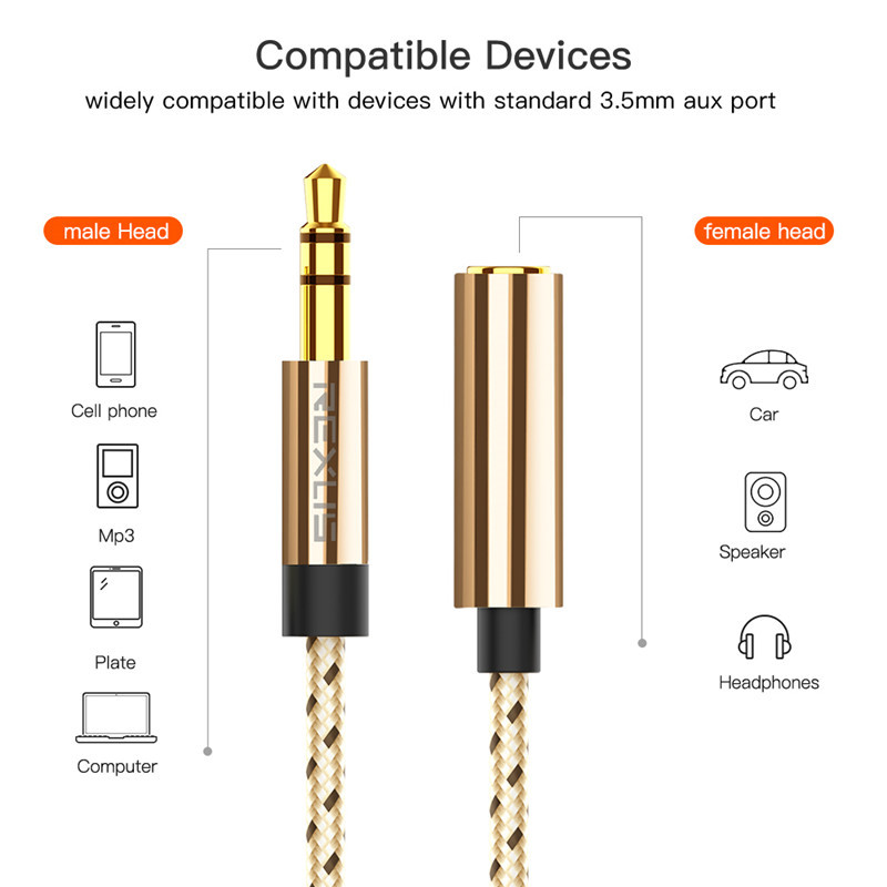 3.5mm Male To Female Gold Stereo Audio Headphone Extension Cable Adapter Aux Cord Extender For PC Laptop Phone Car Speaker