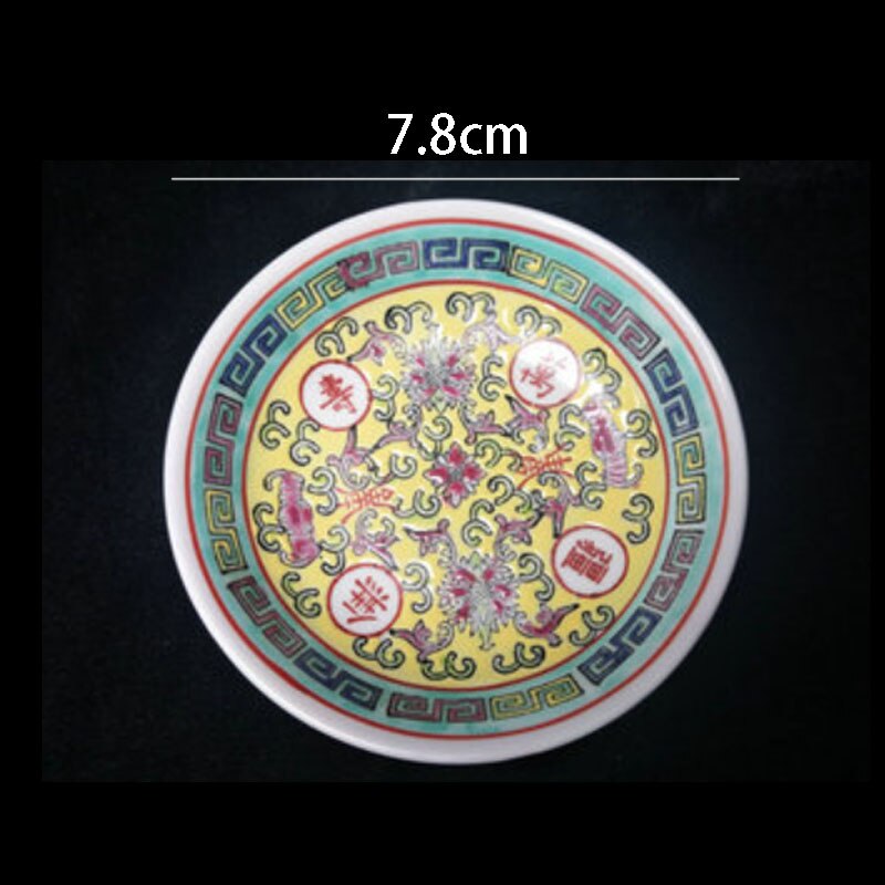 Chinese Retro Enamel Ceramic Plate Classical Longevity Without Borders Decal Decorative Plates Deep Dish Household Tableware: YL-Saucer-7.5cm