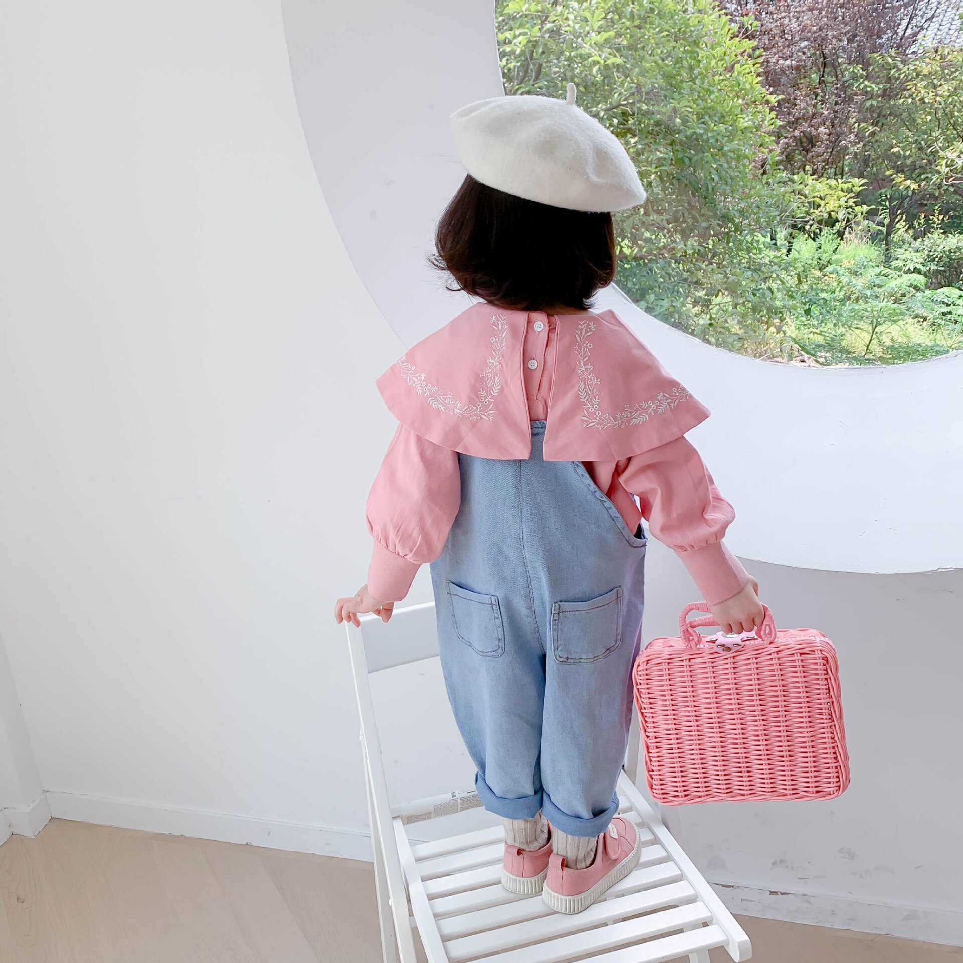 Autumn boys and girls three-dimensional pocket denim overalls 1-6 years children loose casual bib pants