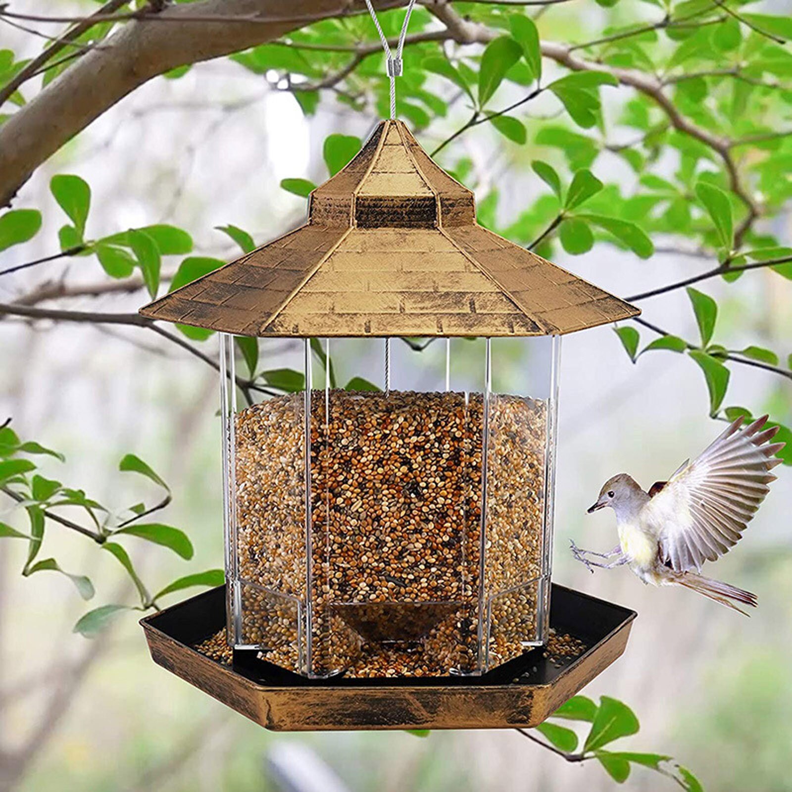 Outside Wild Bird Feeder with 2 Feeding Ports Garden Tube Bird Feeder Hanging