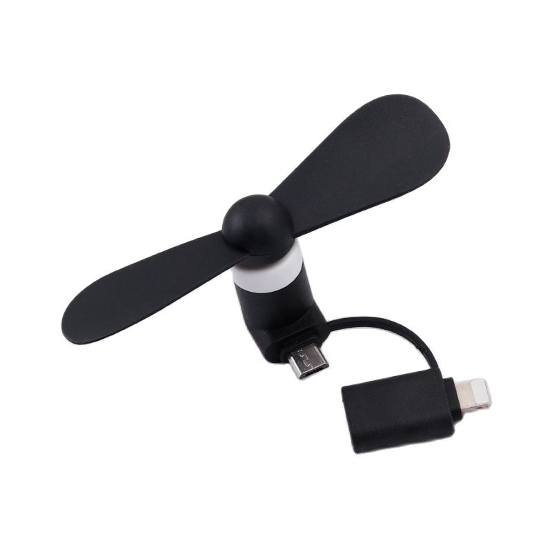 2 IN 1 Reise Tragbare Handy Mini Fan Kühlung Kühler Für iPhone 5 6 6S 7 Plus 8 X für Android Typ-c: Black
