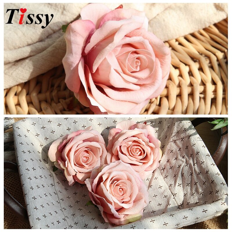 5PCS 10CM Artificial Flowers Rose Silk Flowers Rose Flower Heads DIY Supplies for Home Wedding Party Decoration