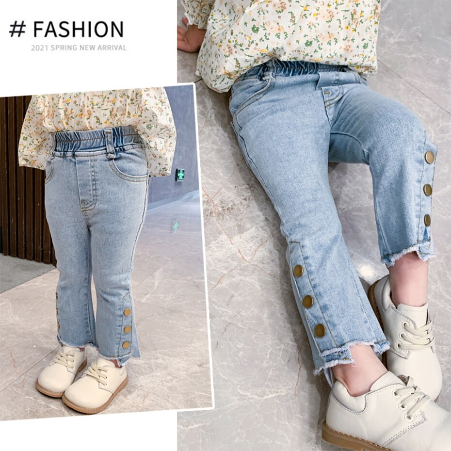 Jeans ragazza bottone Fly Jeans per bambini per ragazze Jeans strappati per bambini primavera autunno abiti per ragazze