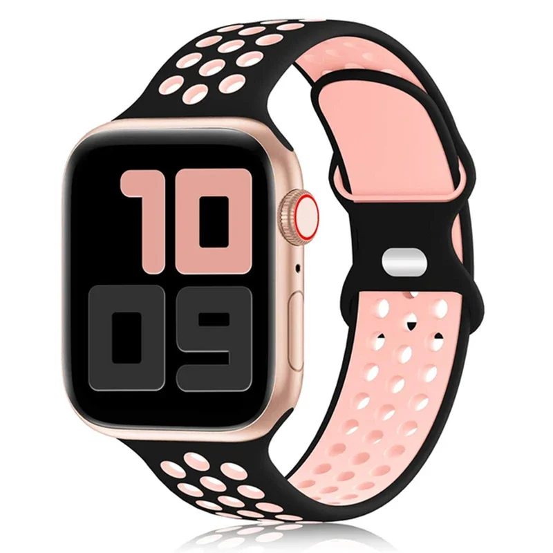 Bracelet de Sport pour Bracelets de montre Apple 44mm 45mm Ultra 2 49mm 40mm 41mm 42mm 45 44mm Bracelet en Silicone IWatch série 9 8 SE 7 3 bandes: M / Red black / 12mm