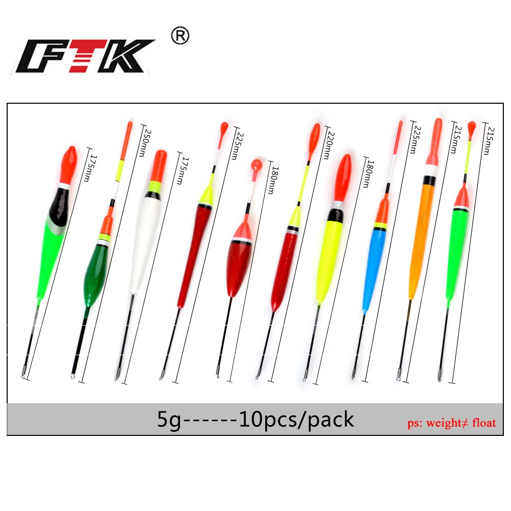 FTK Mixed Waggler Pole Fishing Floats Set of 10 Pcs Barguzinsky Fir Floats Sensitive Bodied 2/3/5g For Carp Sea Bream Roach