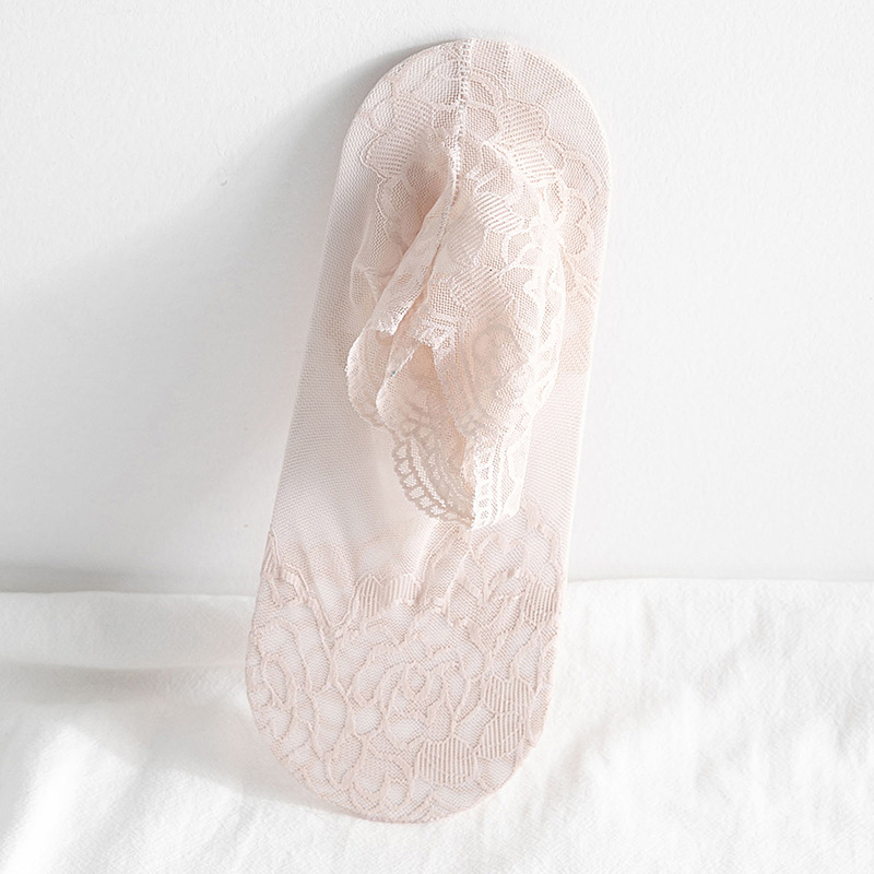 Kvinder blonder sokker forår sommer sokker kvindelige blonder ankelstrømper gennemsigtig tynd koreansk stil: Lyserød