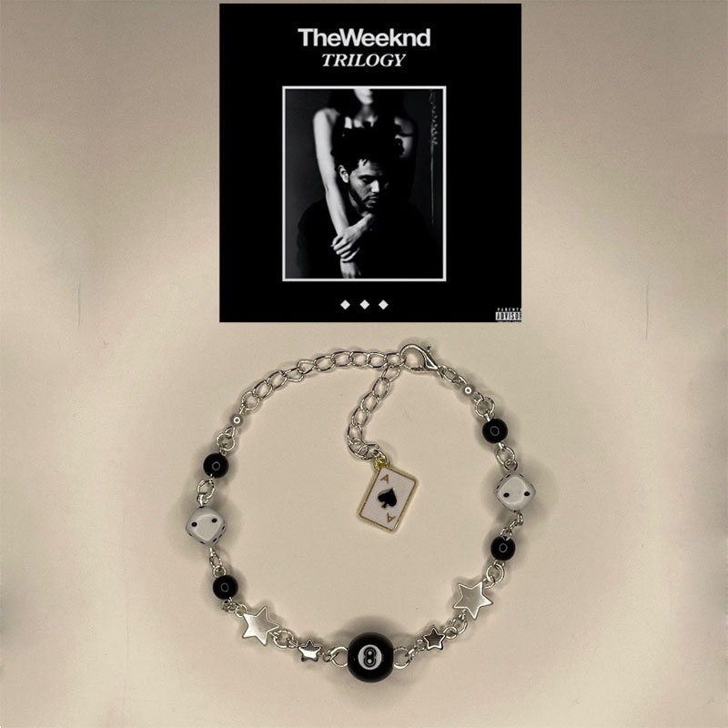 Handmade the weeknd bracelets No. 8 ball star beaded dice bracelet coquettish y2k gothic: REDDISH BROWN