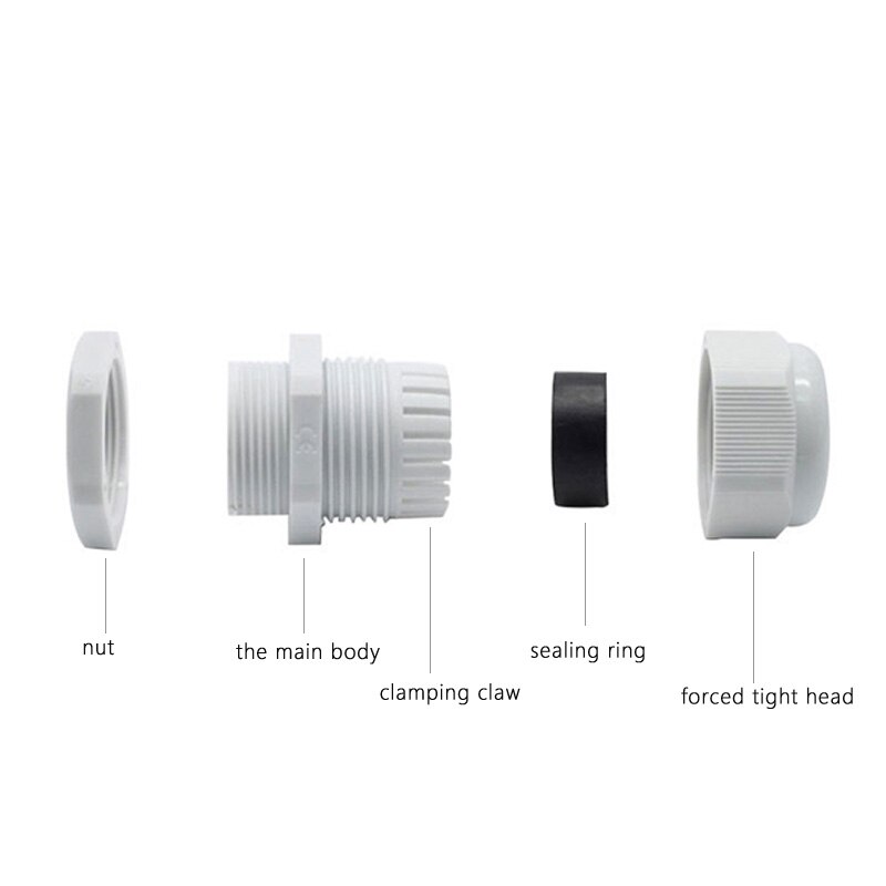 10pcs IP68 PG7 PG11 PG13.5 PG16 PG21 PG25 for 3-6.5mm Wire Cable CE White Black Waterproof Nylon Plastic Cable Gland Connector