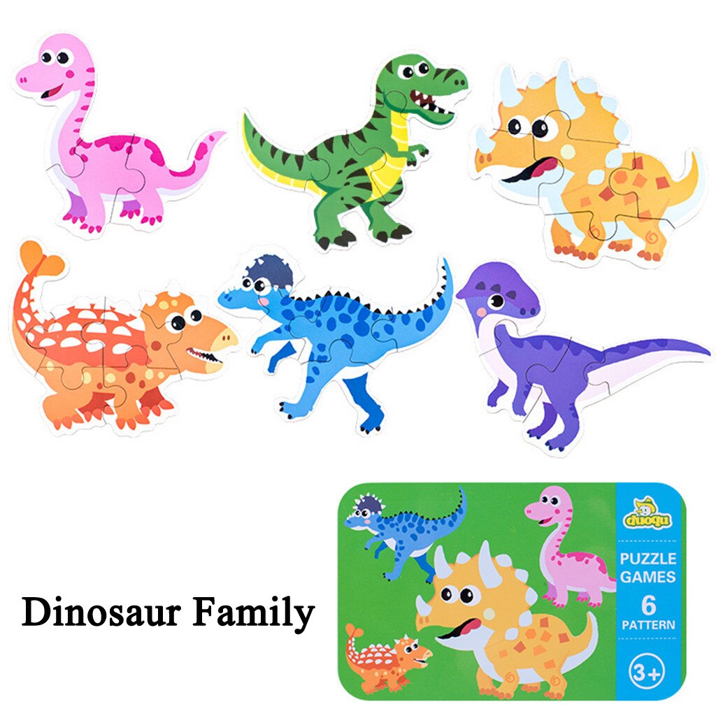 Baby Kids Cognition Puzzles Toys Cartoon Traffic Animal Cognition Puzzles Toys Baby Iron Box Cards Matching Education Game ZXH: metal Dinosaur