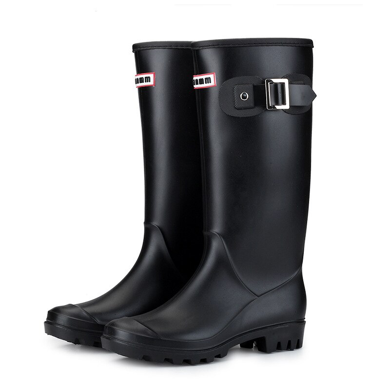 Bottes de pluie montantes pour femmes, chaussures d'eau à long tube avec boucle, style coréen, bottes Martin pour la neige et la moto: Black / 41