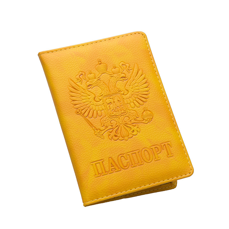 Russian Passport Cover Women Passport Case Men Travel Passport Holder Leather Credit Card Holder ID&Document Card Case: Yellow A