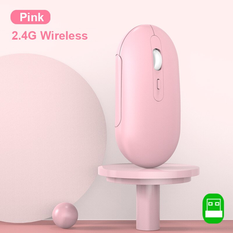 Dual Model 2.4G Bluetooth Silent Wireless Mouse Rechargeable Gaming Wireless Ergonomic Magic Mouse For PC Gamer Computer Laptop: 2.4G Pink