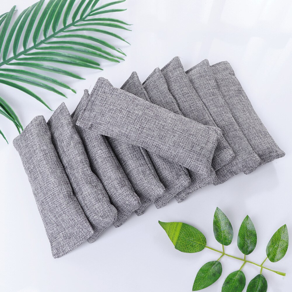 10Pcs 100g Bamboo Charcoal Odor Absorber Car Air Purification Package Activated Carbon Air Freshener Bags Grey: Grey