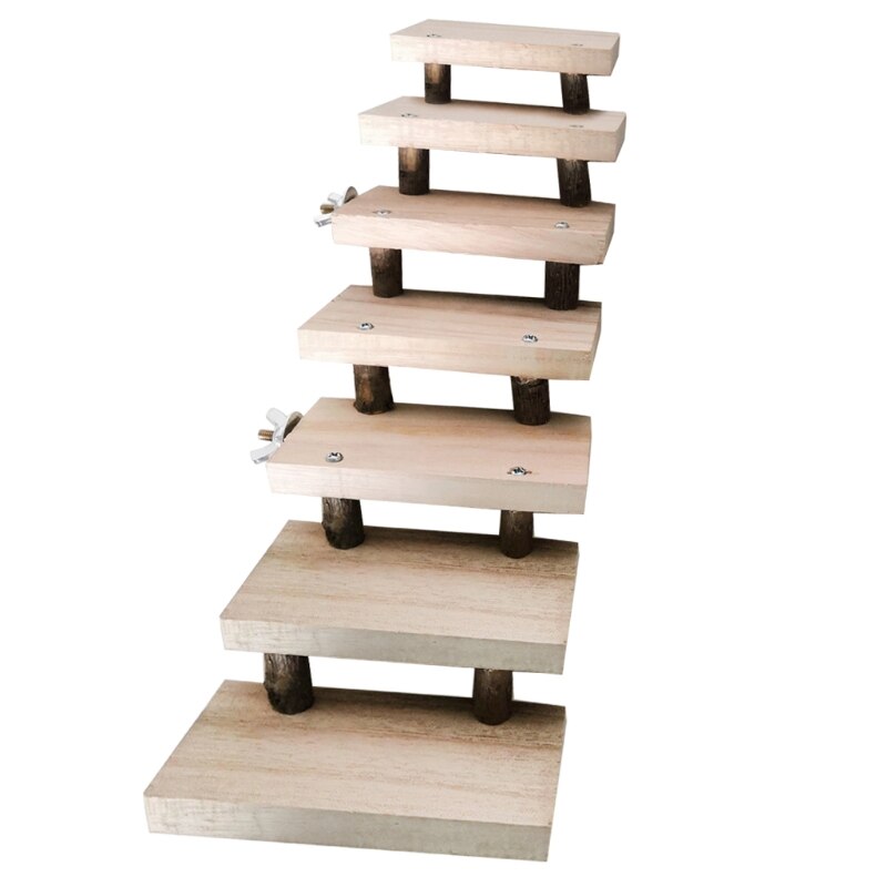 Escalera para hámster de madera Natural de 3/4/5/6/7/8 capas, juguetes para mascotas, loros, escaleras de escalada, , accesorio para jaula: E