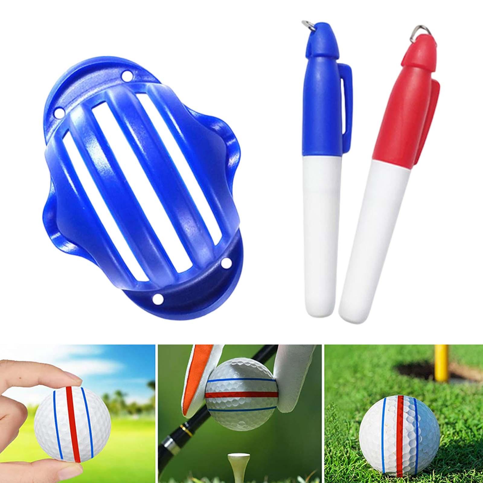 Golf Ball Line Marker Tool Golf Ball Alignment Tools Putt Alignment Tool Practice Training Aids: Blue with 2 pen