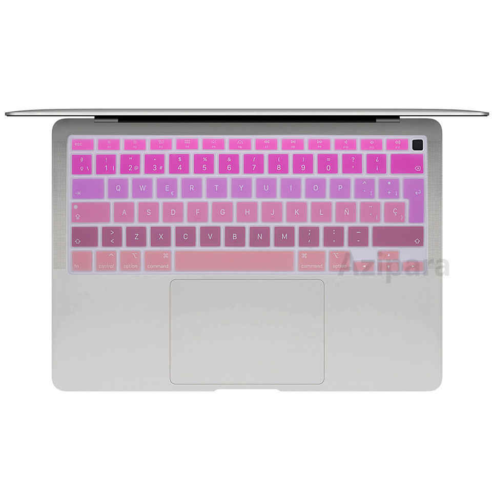 Couverture espagnole souple ue pour Macbook Air 13 A2179 / Air M1 puce A2337 couverture de clavier en silicone arc-en-ciel espagnol ue
