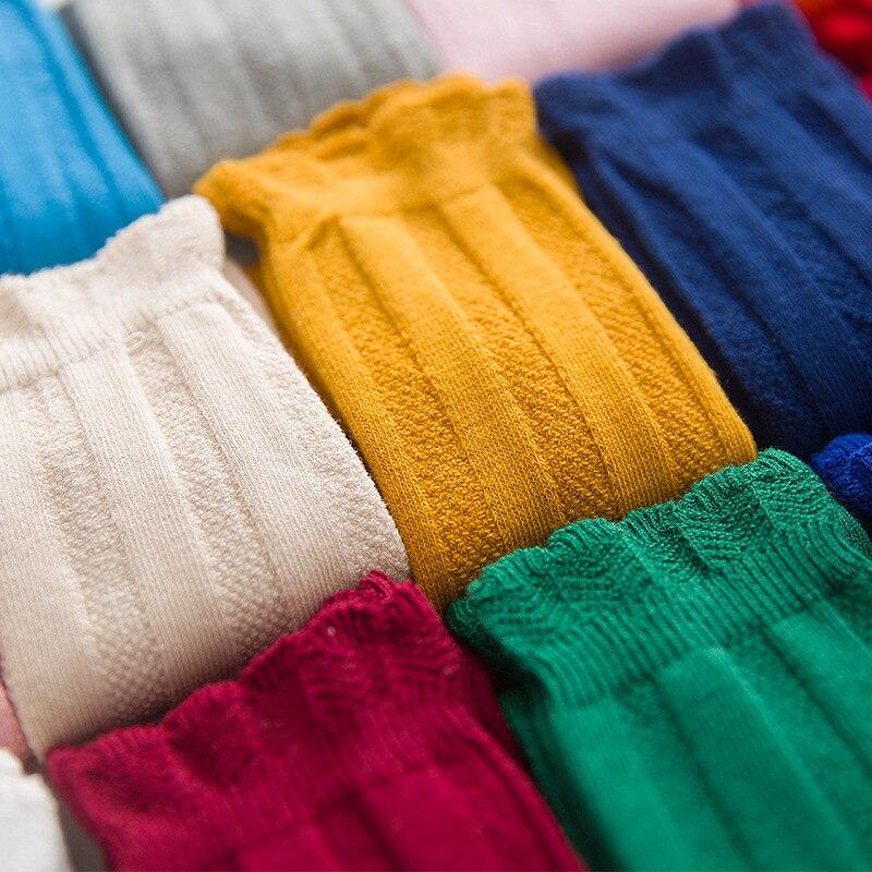 Calzini traspiranti per bambina primavera autunno inverno pizzo di cotone doppio ago solido High School Girls divertenti calzini di cotone
