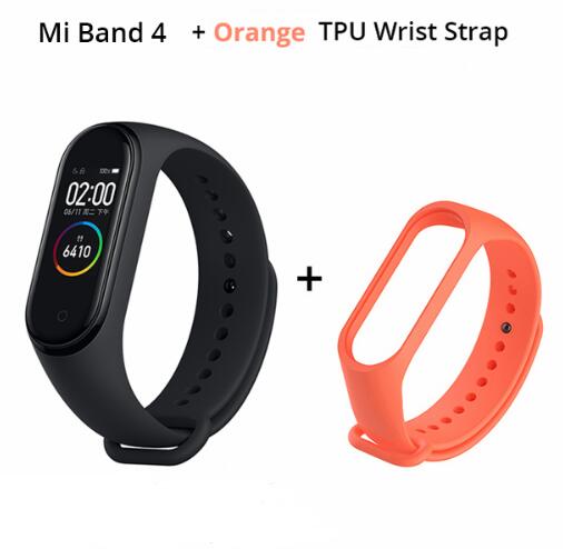 Original Xiaomi mi banda 4 miband inteligente 4 0,95 "Pantalla AMOLED impermeable de Fitness 135mAh Bluetooth 5,0 50ATM: add orange starp