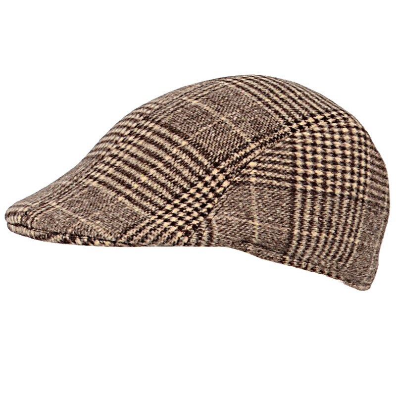 Classic Men's Cotton Plaid Flat Cap Working Driving Irish Ivy Cap Grey Khaki Head 58CM: Khaki