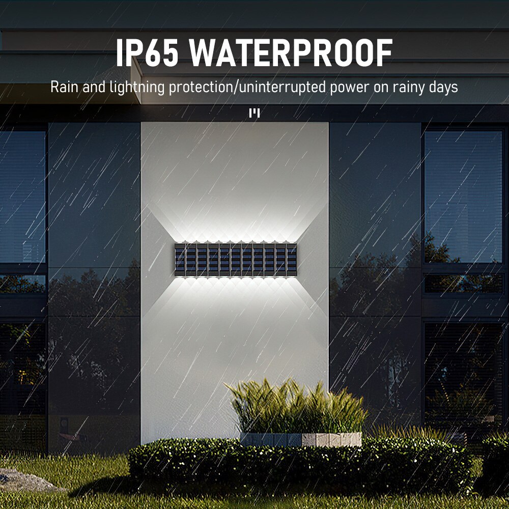 2 LED Solar Wall Lamp UP and Down Illuminate Outdoor IP65 Waterproof Solar Powered Spliceable Light For Home Garden Porch Yard