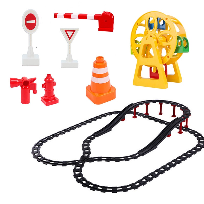 Locomotiva elettrica Pista del Treno Cabina Accessori blocchi di Costruzione di Grandi Blocchi Compatibile Con Duploed Giocattoli Per I Bambini 63PCS Giocattoli FAI DA TE