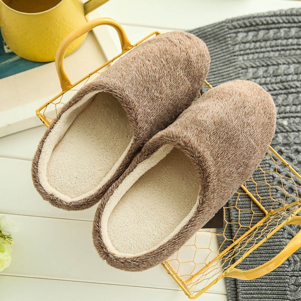 Men Indoor Shoes Warm Slippers Home Plush Soft Indoors Anti-slip Winter Floor Bedroom Shoes Solid Color Home Slippers