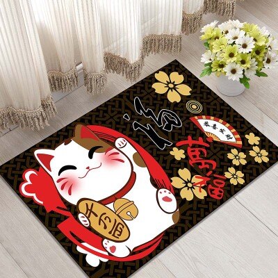 Lucky Cat Printed Floor Mat Door Mat 40x60cm Velvet Bathroom Non-slip Carpet Kitchen Living Room Floor Mat Home Decoration Mat .: H09