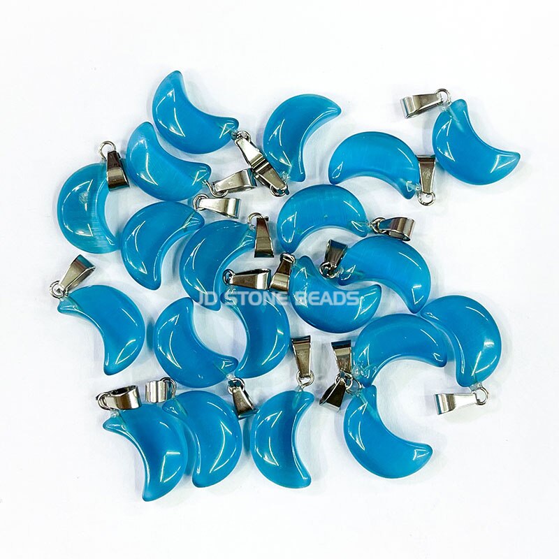 10 Stks/partij Kat Ogen Steen Maan Vorm Charmes Hanger Voor Diy Sieraden Maken Ketting Accessoires Gem Steen Vrouwen Sieraden: Dark Lake Blue