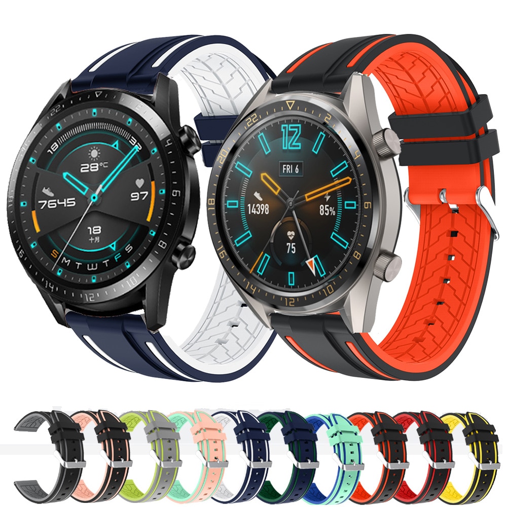 Voor Huawei Horloge Gt 2 46Mm Gt GT2 Strap Twee Tone Siliconen Horloge Band Horlogeband Vervanging Sport Armband 22Mm Horloge Band