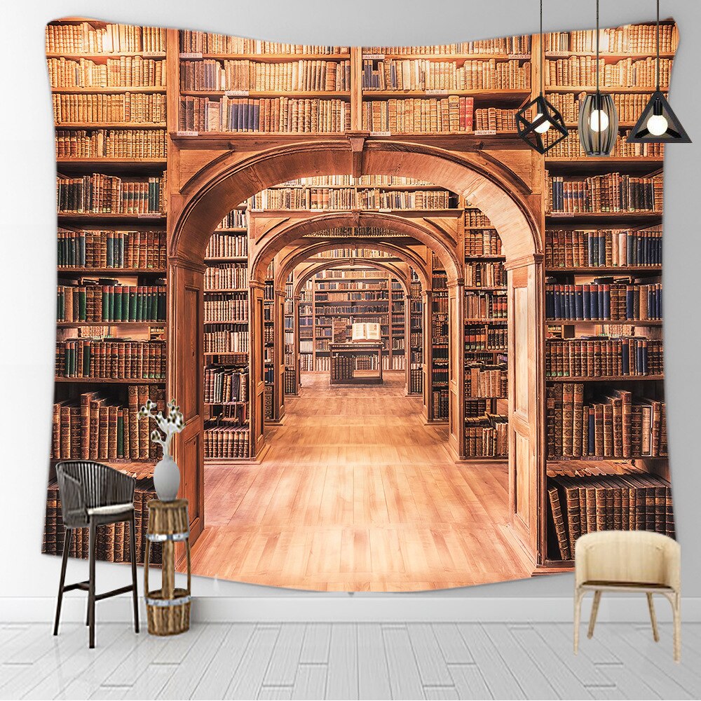 Bibliotek bok stor retro bild nattlampa gotisk barock rokokostil hängande trippy gobeläng väggdekor säng vardagsrum sovsal: 1 / 150cm x 100cm