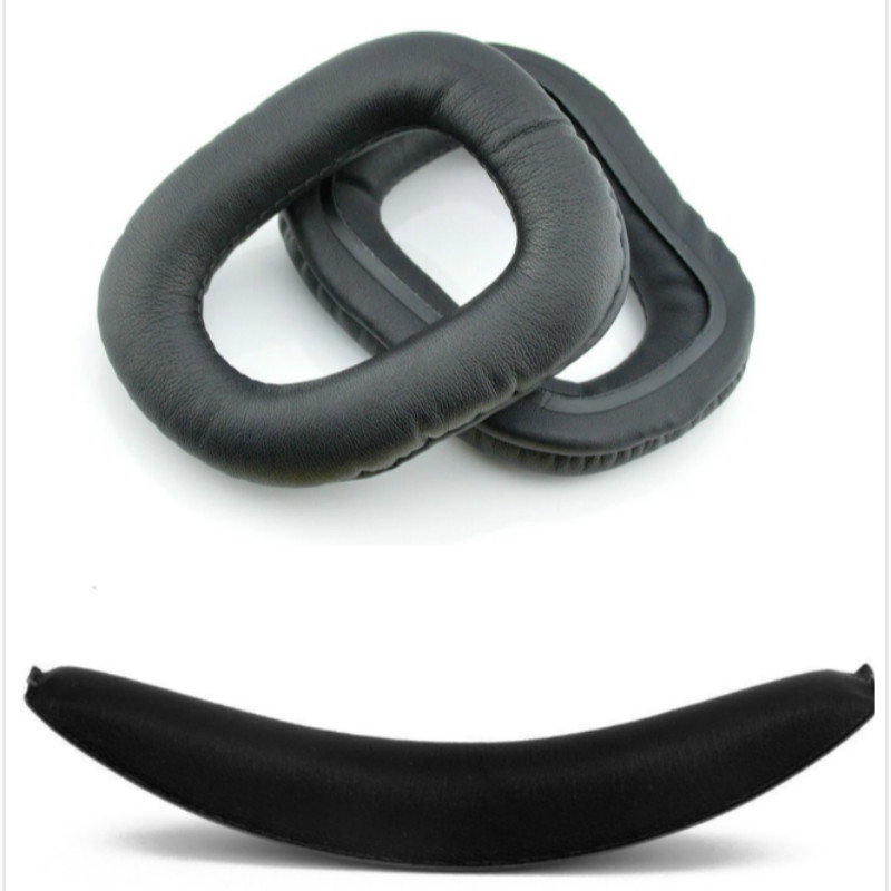 Replacement Earpads Ear Pads Cushions for Logitech G930 G430 F450 Surround Sound Gaming Headset headphones: Black Leather Set