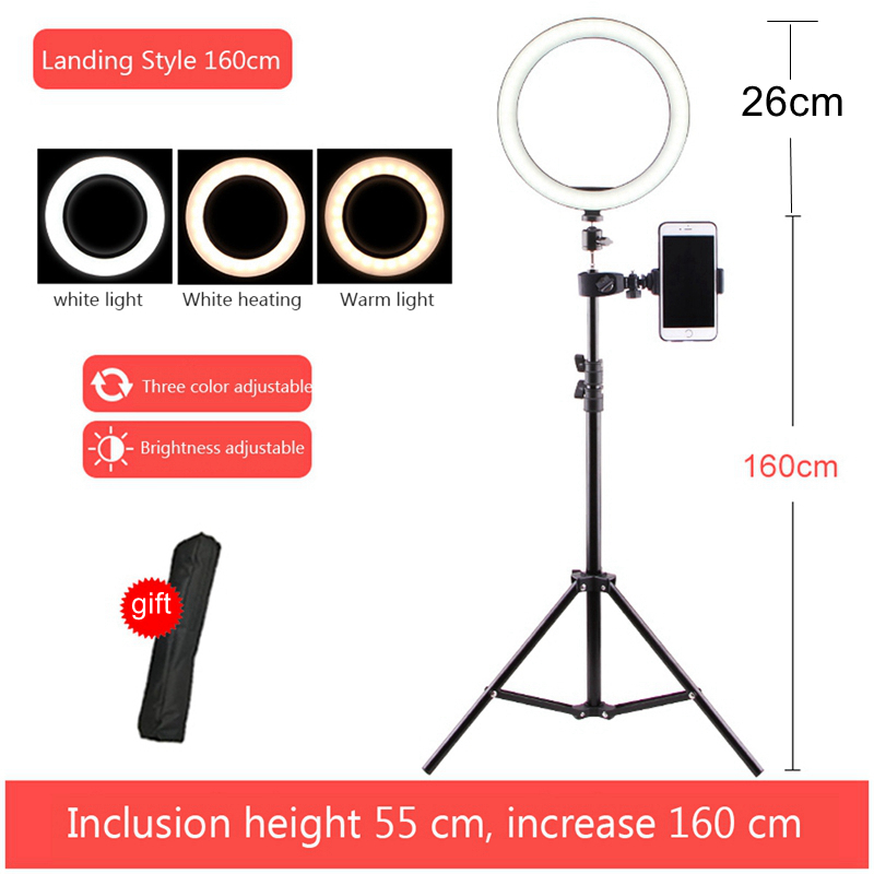 Anel de luz de selfie com tripé para smartphone, anel de luz para maquiagem, anel fotográfico, arco de ligação para celular telefone móvel: 26cm add 160cm stand