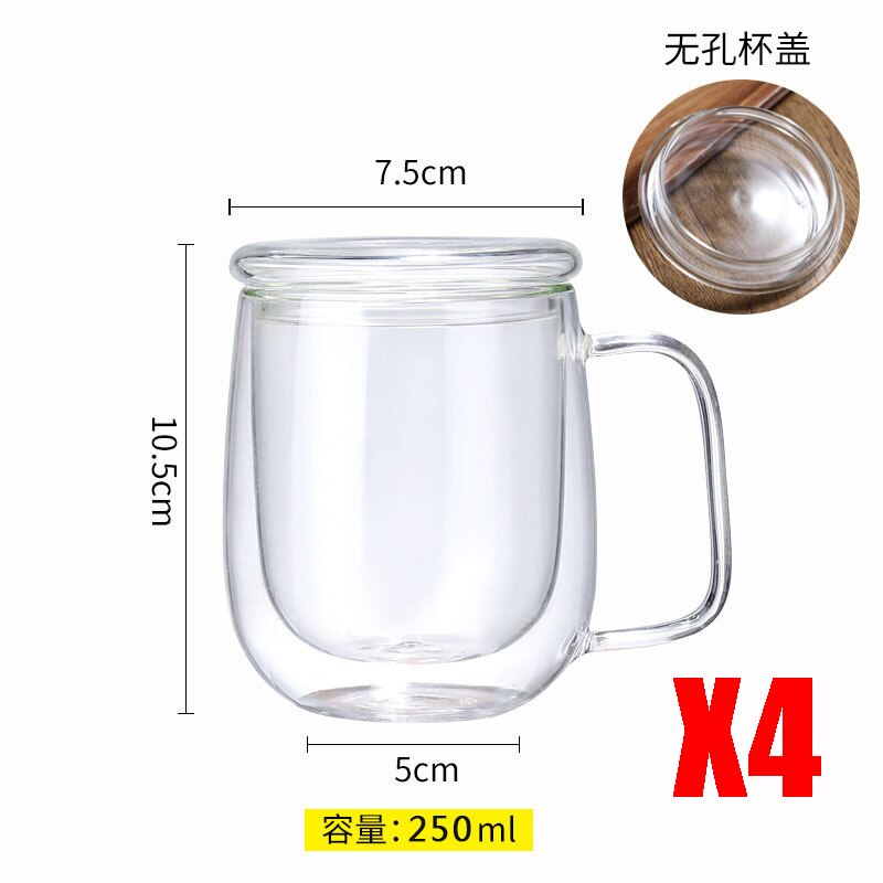 Heat Resistant Double Wall Tea Glass Cup Beer Coffee Cup Set Handmade Healthy Beverage Glasses Transparent Drink: 250ml set A 4pcs