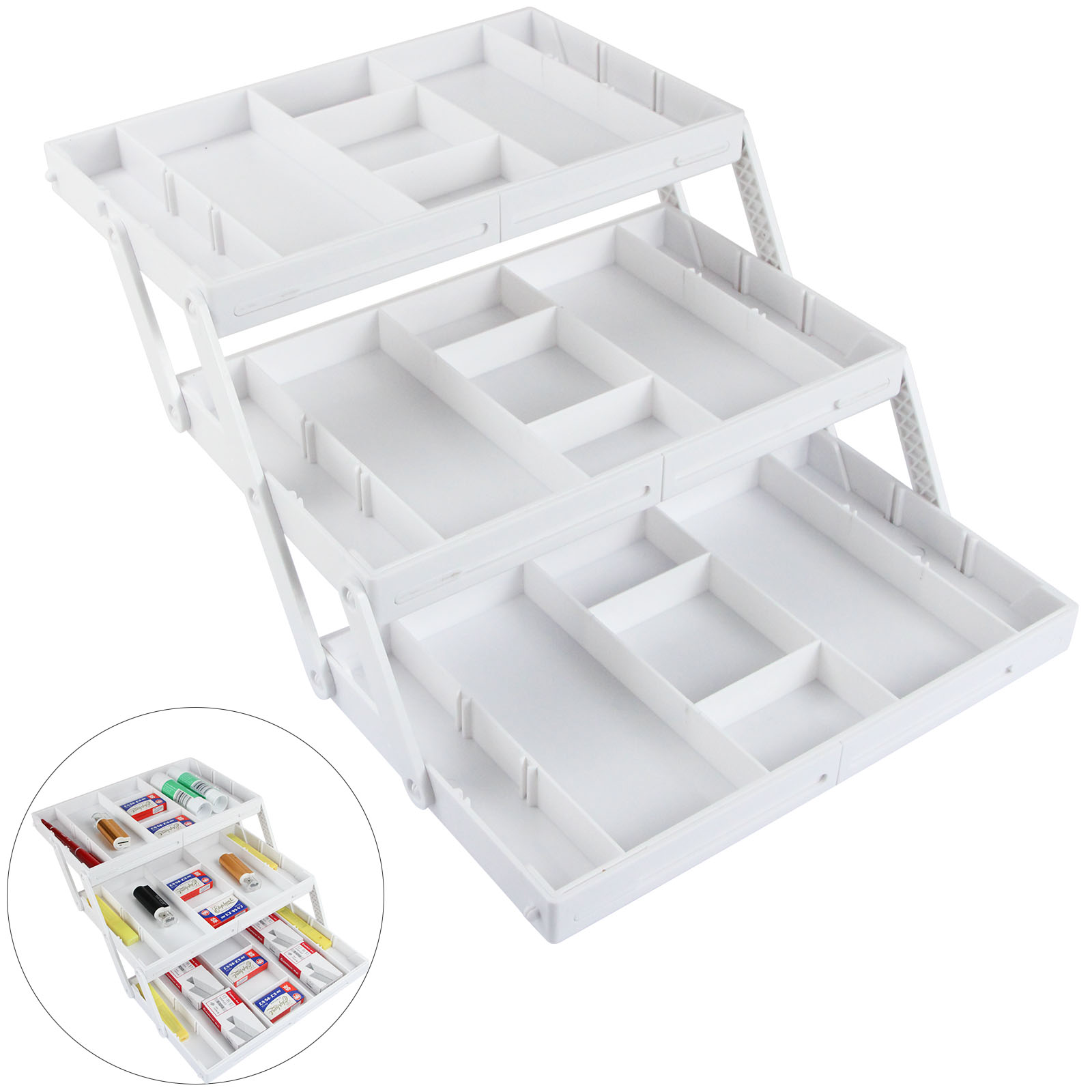 Organizador de cajones de 2/3 niveles, bandejas organizadoras de escritorio expandibles plegables de varios niveles para suministros de oficina, utensilios de cocina