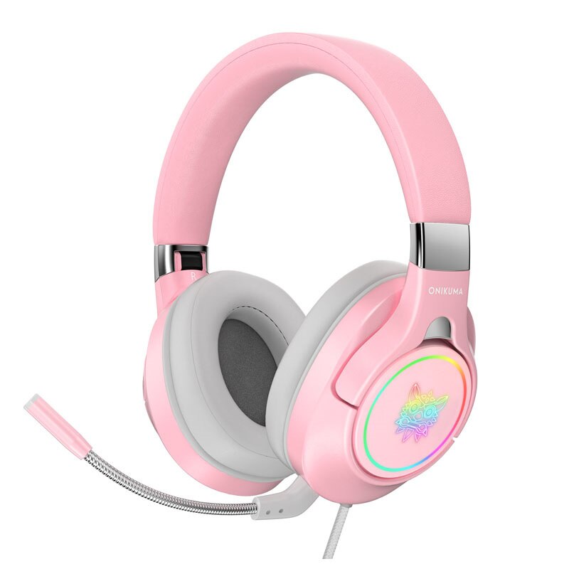 product K15 cute pink head-mounted wired gaming headset with microphone RGB lighting foldable PC stereo headset: pink no box