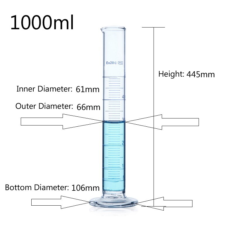 1pc 1000mL Absolvierte Glas Messzylinder Messzylinder Labor Glaswaren Chemie Ausrügestochen