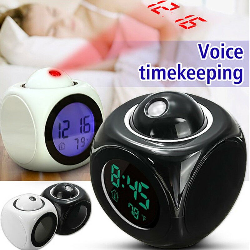 brand and Digital Alarm Clock Multifunction With Voice Talking LED Projection Temperature Blue backlight