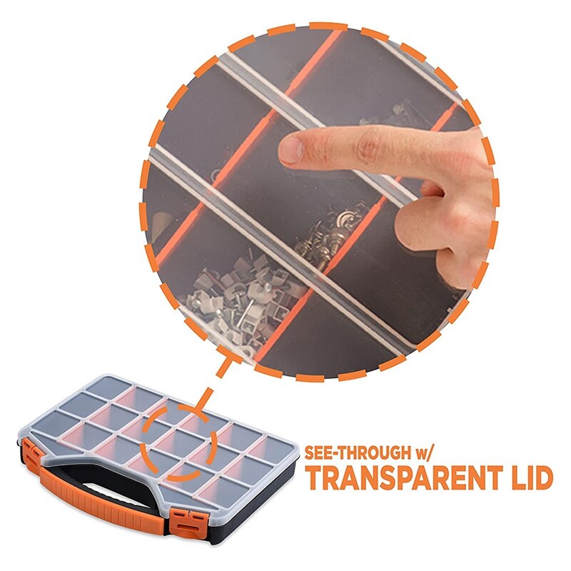 Storage Box with 18 Compartments-Small Hardware Storage Box-Made of Durable Plastic-perfect for Screws Nuts and Bolts