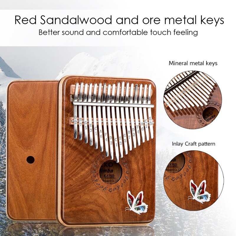 GECKO 17 Key Kalimba K17SD Thumb Piano Solid Red Sandalwood Musical Instrument for Kids Adult