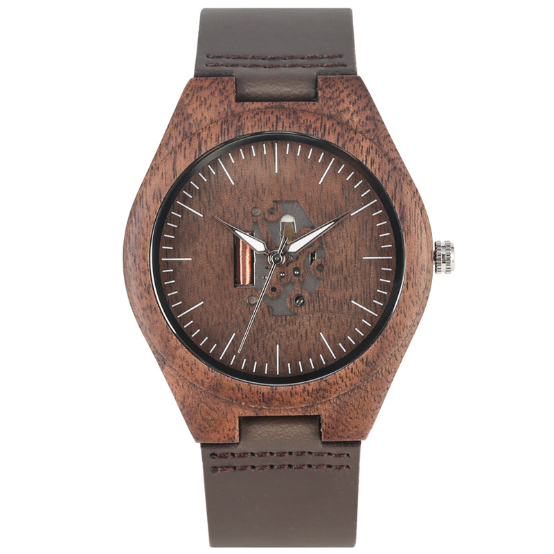 Relógio Casal Relógio de Quartzo Pulseira de Couro Feitos À Mão de madeira Walnut Madeira Relógios Oco Dial reloj parágrafo parej Presente do Amante Dia Dos Namorados: W460301