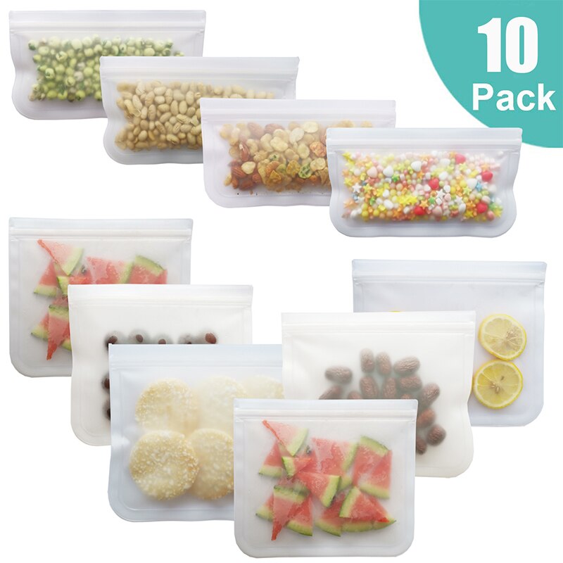 12Pcs Reusable Silicone Food Storage Bags Stasher Wrap Seal Bowl Vacuum Containers Leakproof Up Zip Shut Bag Cup Fresh Bag: 10pcs
