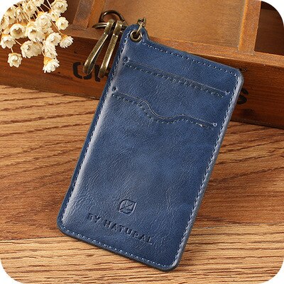 Retro Pu Leather Card Holder Set Women Work Business Breastplate Certificates Credit Key Buckle ID Cards Men Cardhold: navy blue