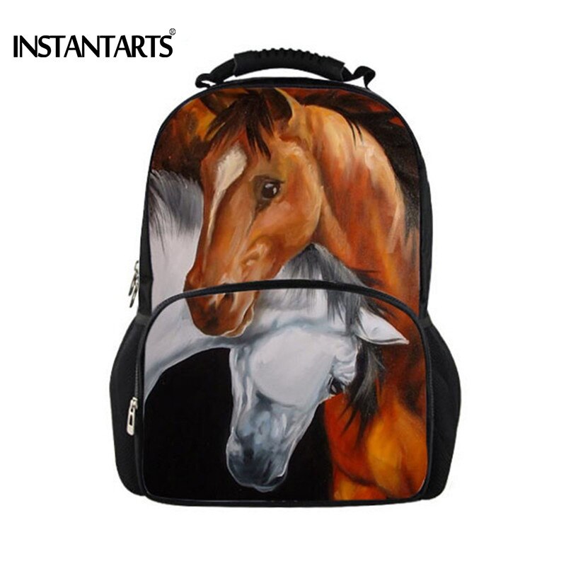 INSTANTARTS Cool Crazy Horse Men Felt Backpacks Travel Laptop Bagpack for Teenager Boys 3D Animal Printing Backpack Man Mochilas: 5088A