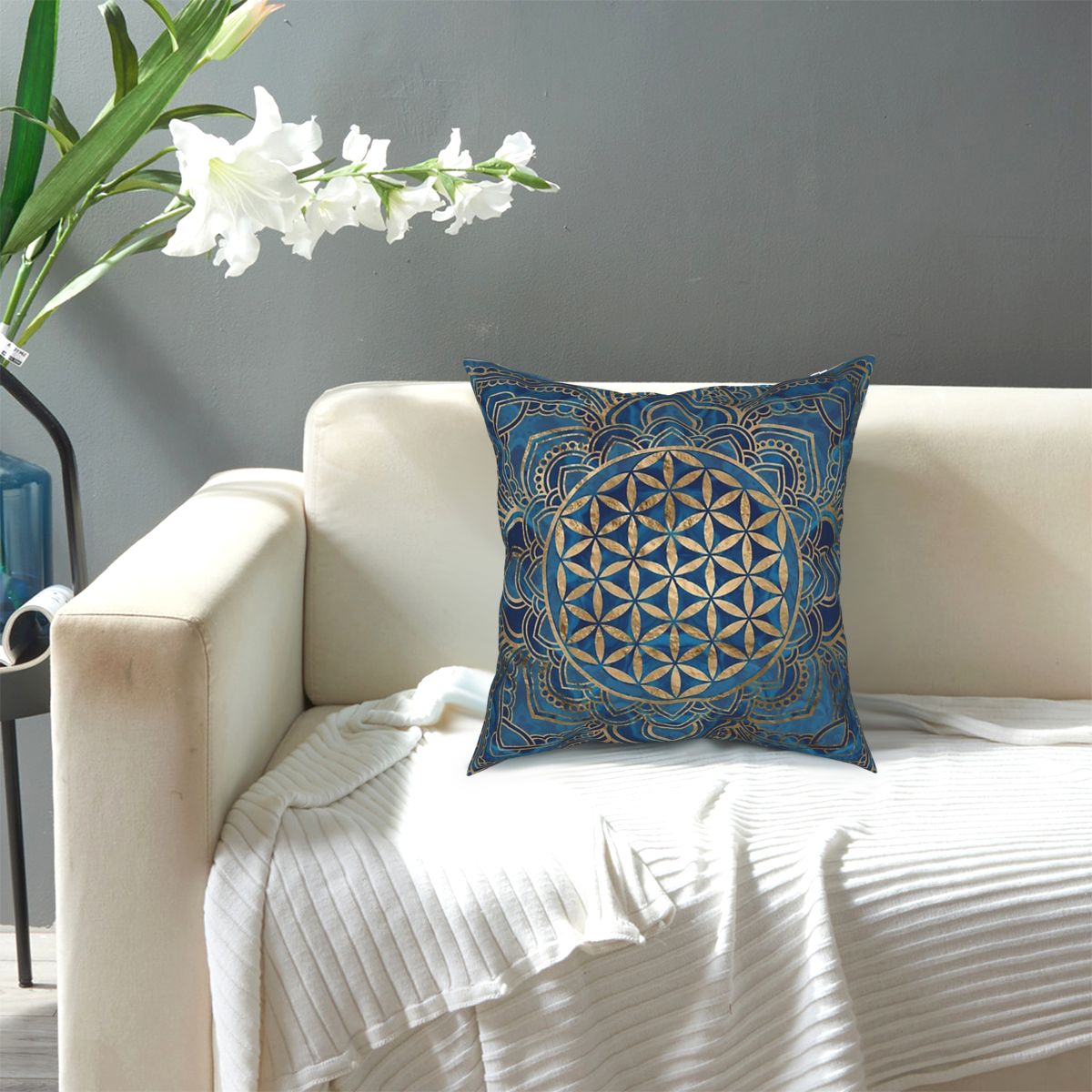 Lotus mandala pudebetræk boligindretning mønster boheme boho puder pude til hjemmet polyester dobbeltsidet print